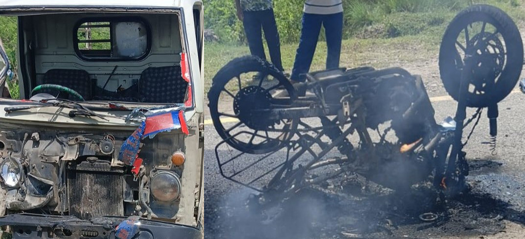 मोटरसाइकल र पिकअप ठोक्किदा नेपाली सेनाका सिपाहीसहित पाँच घाइते