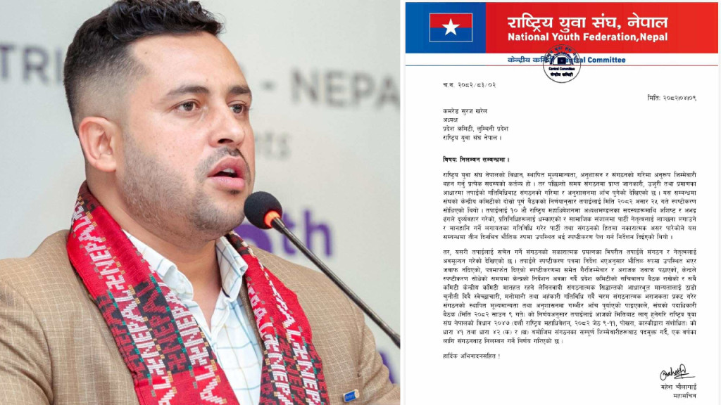 विद्या भण्डारीको पक्षमा खुलेका युवा संघ लुम्बिनीका अध्यक्ष खरेल निलम्बित